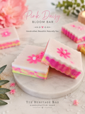 Pink Daisy Bloom Bar handcrafted artisan soap with daisy embellishments